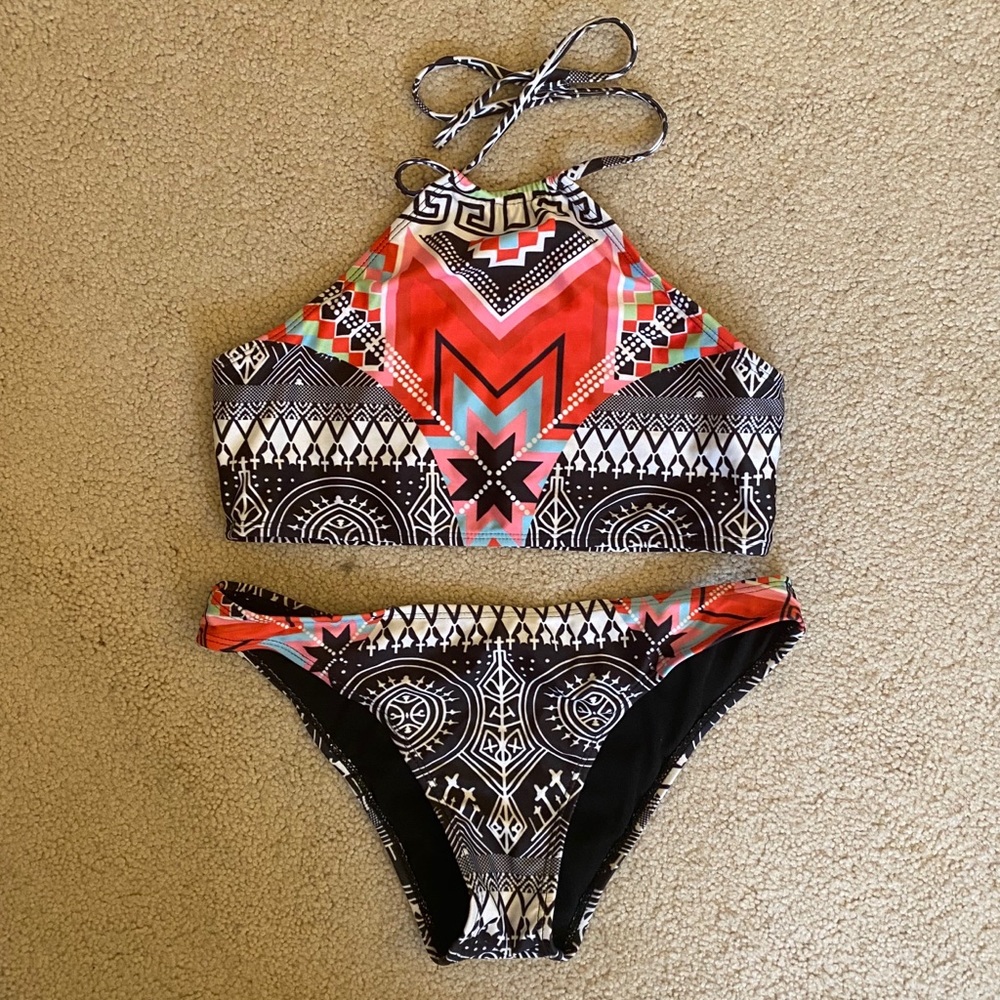 Tribal halter top bikini with bottoms